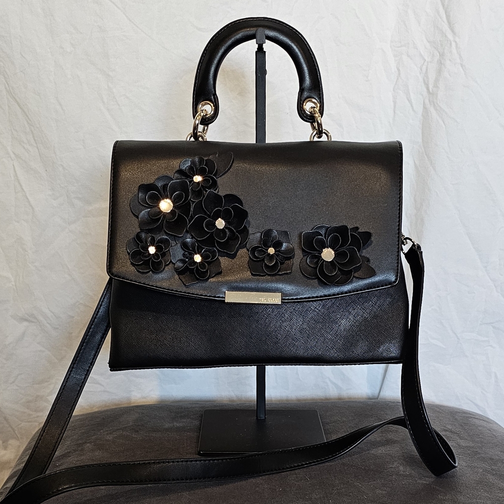 *UNIQUE, LIKE NEW* Ted Baker Black Satchel with Floral Embellishments